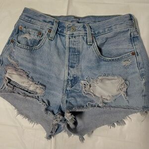 Levi’s Big E 501 Style Distressed Cutoff Shorts W26 High Rise Light Wash Raw Hem